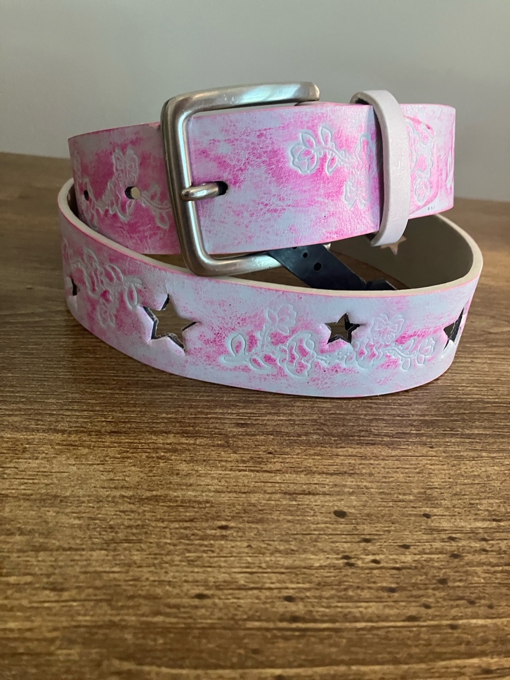 Pink and White Genuine Leather Belt